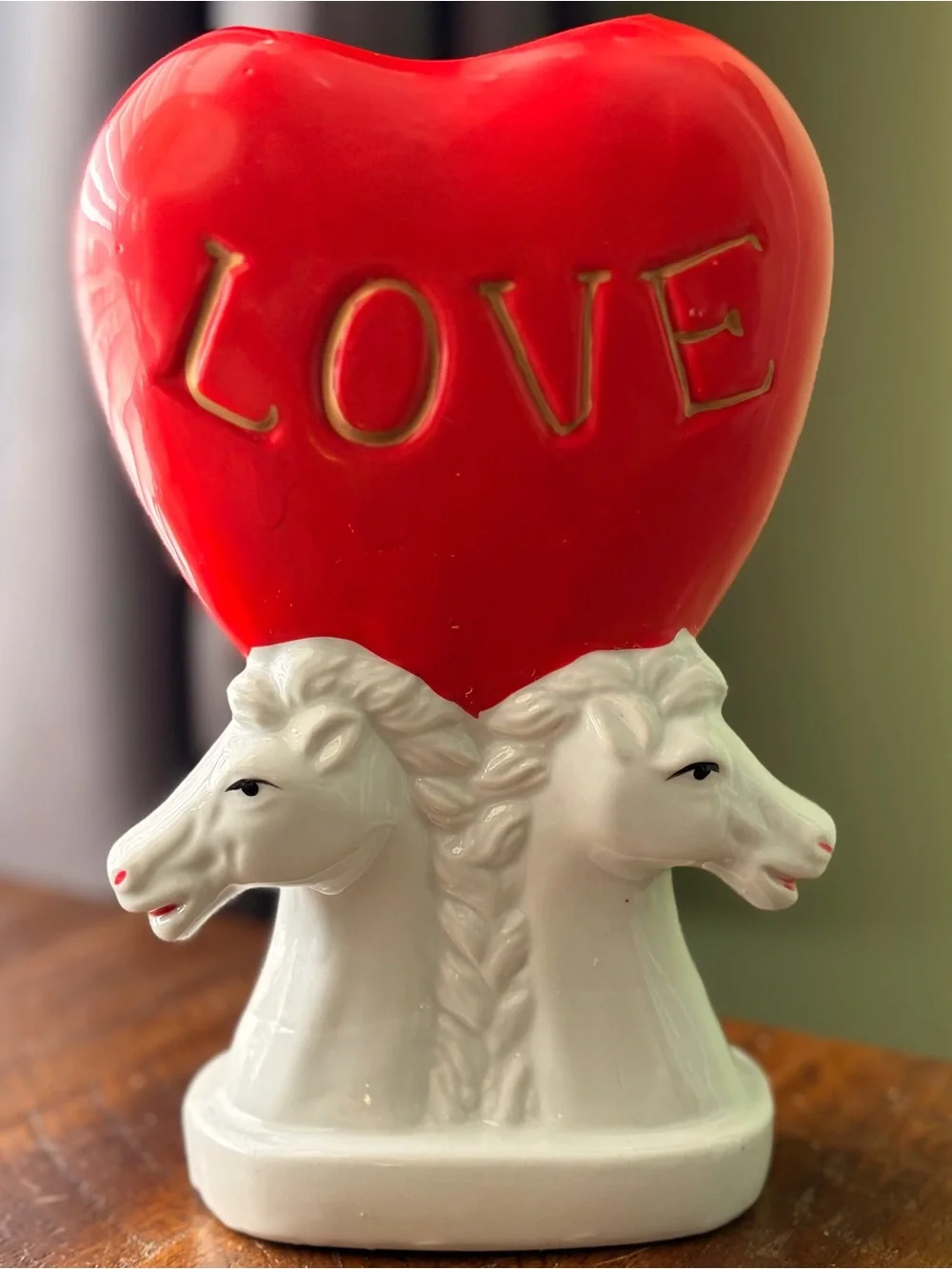 White & Red 'Love' Heart Horse Sculpture - Decorative Home Art Vase